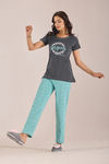 Sweet Moon Knit Cotton Pyjama Set - Pastelblue Darkgrey — thumbnail 3